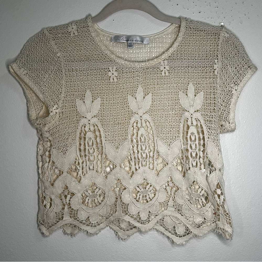 Lovers & Friends cream lace cropped top